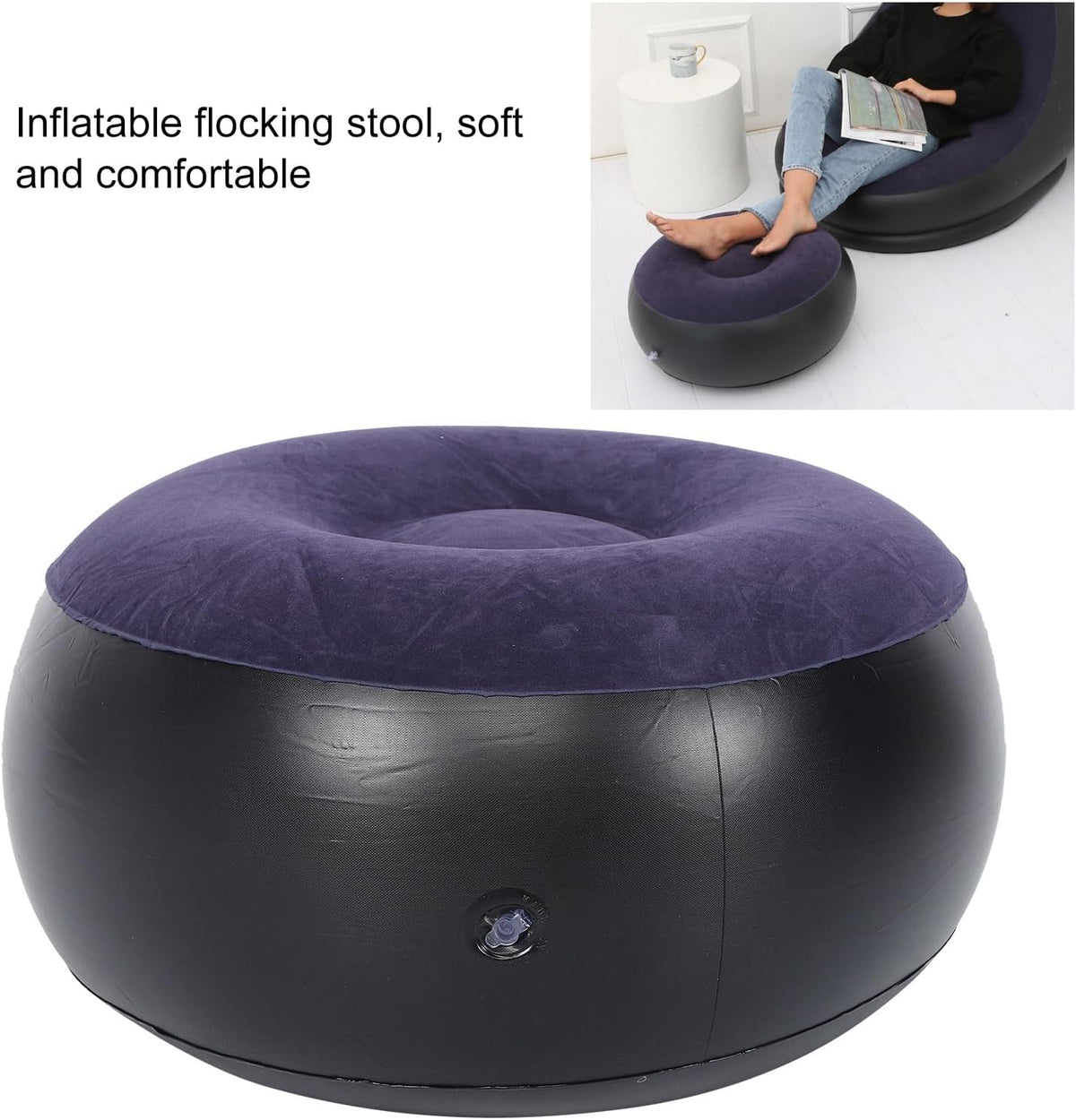 Inflatable Ottoman, Portable Outdoor Camping Chair Sofa Inflatable Flocking Stool Footrest, Flexible Foot Stools for Car, Living Room, Office, Patios or Small Apartment