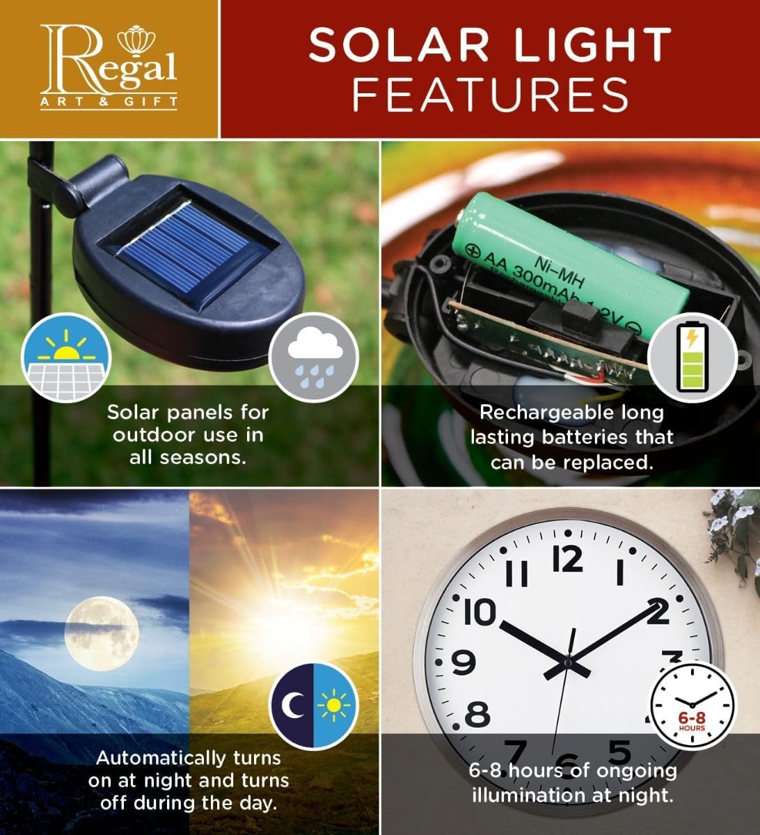 Regal Art & Gift Hot Air Balloon Solar Lantern – Hanging Solar-Powered LED Lights, Waterproof Portable Decorative Outdoor Lamp Made of Metal & Glass for Garden, Patios & Pathway – Americana (Small)
