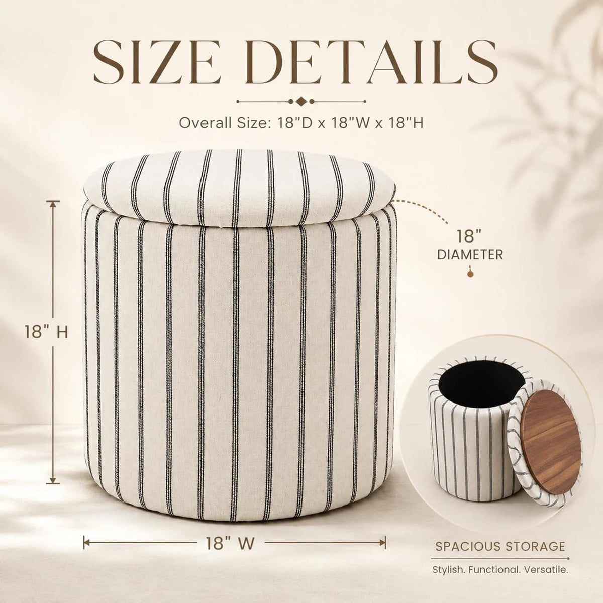 Wimarsbon 18inch Storage Ottoman with Detachable Tray, Mid Century Large Capacity Oversized Ottomans, Multifunctional Small Center End Tables, Suitable for Modern Home Styles (Round)