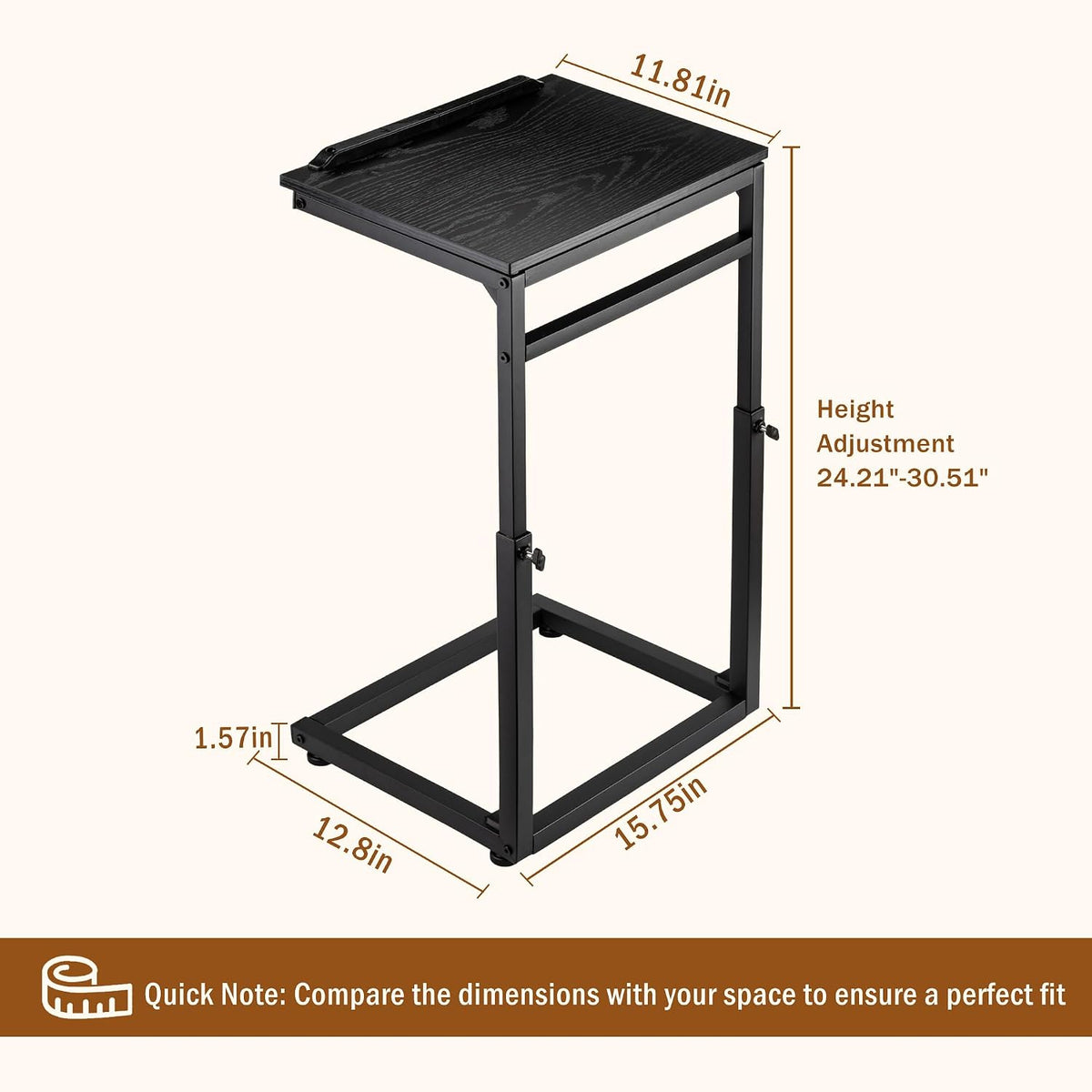 facka C Shaped TV Tray Table, Adjustable Height & 0-60° Tilt for Couch