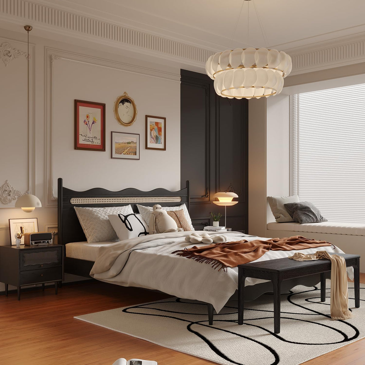 Dining Bench, Wood Bench Solid Oak Wooden Bench Indoor Dining Room Table Home Bedroom Bed End Restaurant Modern Hallway Furniture (Black, 60" W x 13.8" D x 17.7" H)