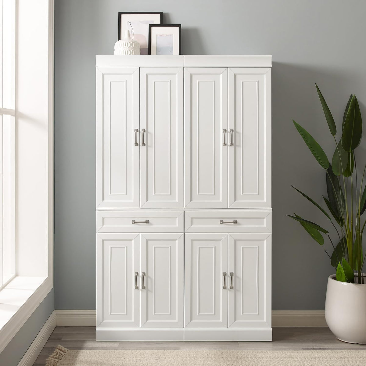 HomeStock Pantry Cabinets - 2 Piece Kitchen Storage Organizer - White Finish