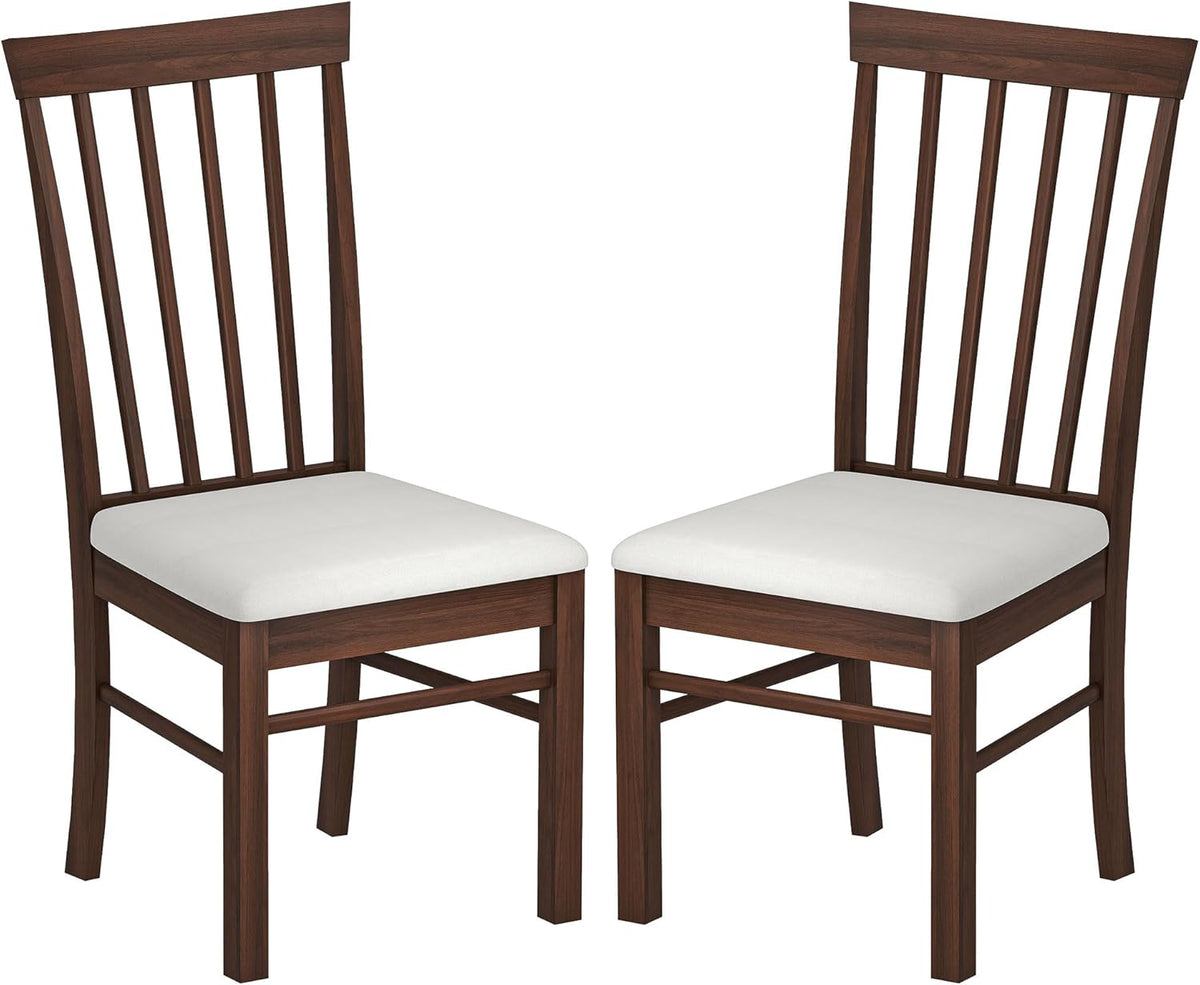 HOMCOM Wooden Dining Chairs Set, Farmhouse Upholstered Kitchen Chairs with Rubber Wood Frame for Living Room, Dining Room, Dark Brown and Beige, Set of 2