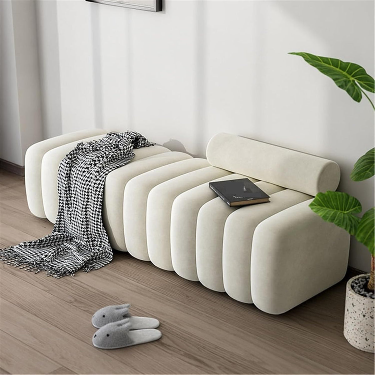 Modern Long Bench with Backrest for Changing Shoes Bedroom Bed end Walk-in Closet Rest Area Entryway(XS)