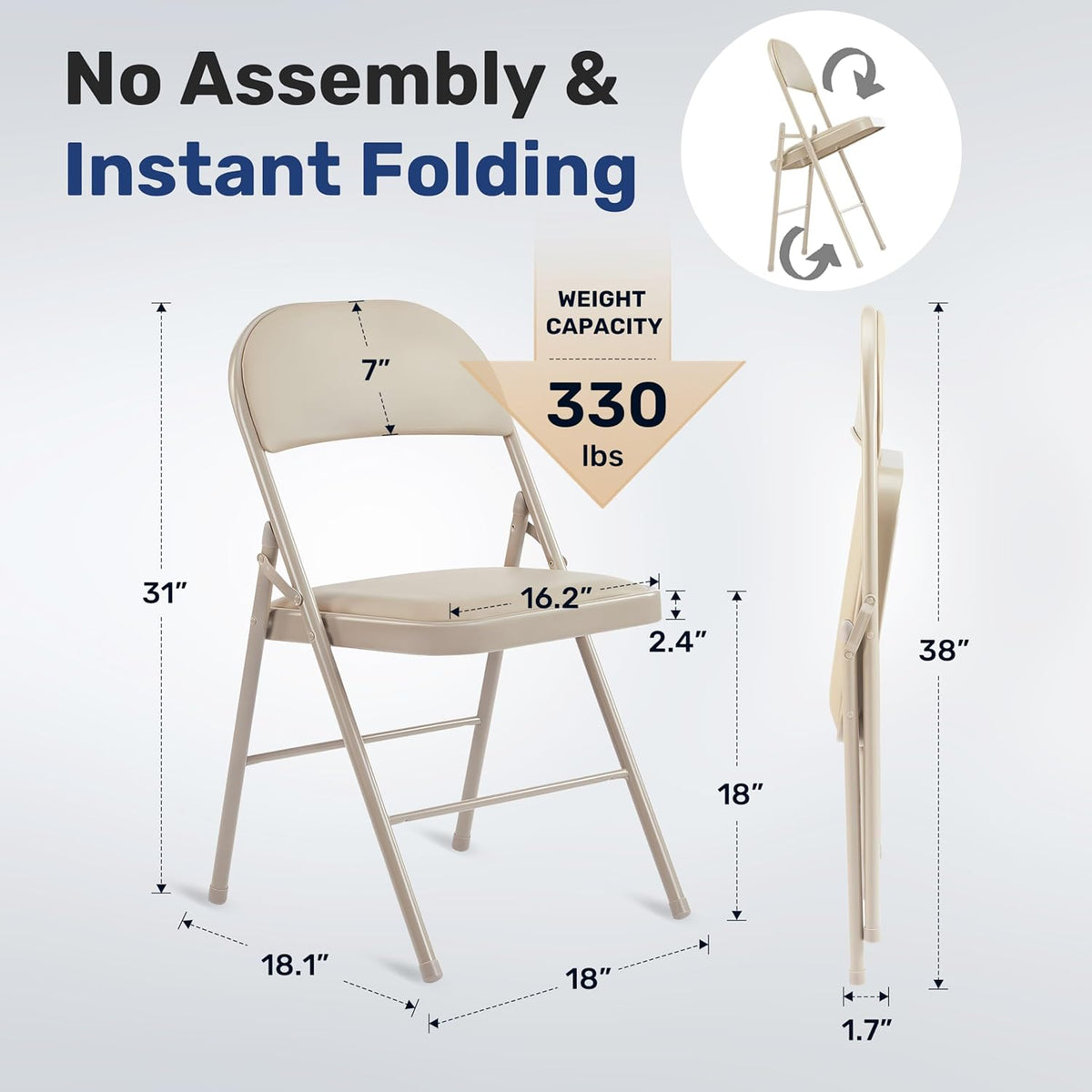 Simple Deluxe Dining Chairs Set of 4, Leather Cushion Foldable Contemporary Kitchen Side Chair with Padded Back & Sturdy Metal Legs, Upholstered Seat for Home/Living Room/Bedroom/Cafe, Tan