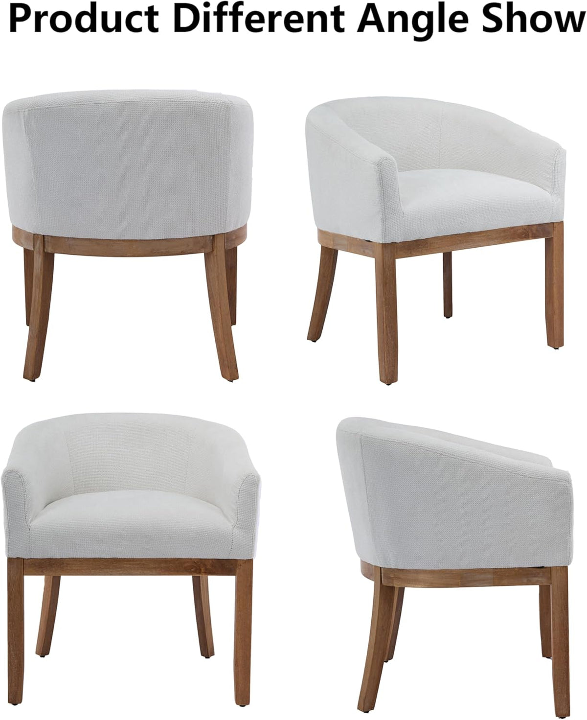 Upholstered Solid Wood Dining Chair,Neutral Linen Fabric Side Chairs for Kitchen,Dining Room,Living Room,Farmhouse Round Barrel Chairs,Minimalist Accent Chairs Natural Wood Frame (Beige, 1PC)