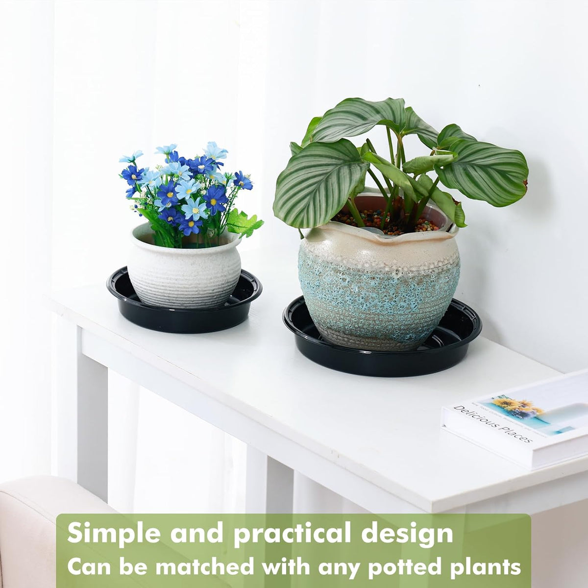 Plant Saucer 15 Pack Plant Trays for Pots 8 Inch Plastic Plant Saucers for Outdoors and Indoors Black Drip Trays for Potted Plants Flower Pot Plates to Catch Water Plant Drainage Dishes No Holes