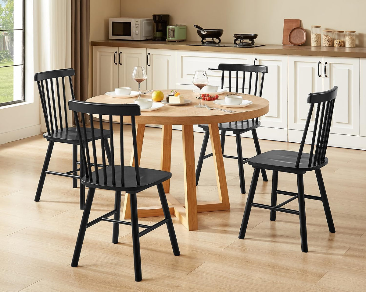 PrimeZone Windsor Dining Chairs Set of 6 - Solid Rubber Wood Farmhouse Kitchen Chair with Spindle Back, Mid-Century Modern Side Dining Chair for Dining Room, Kitchen & Restaurant, Black