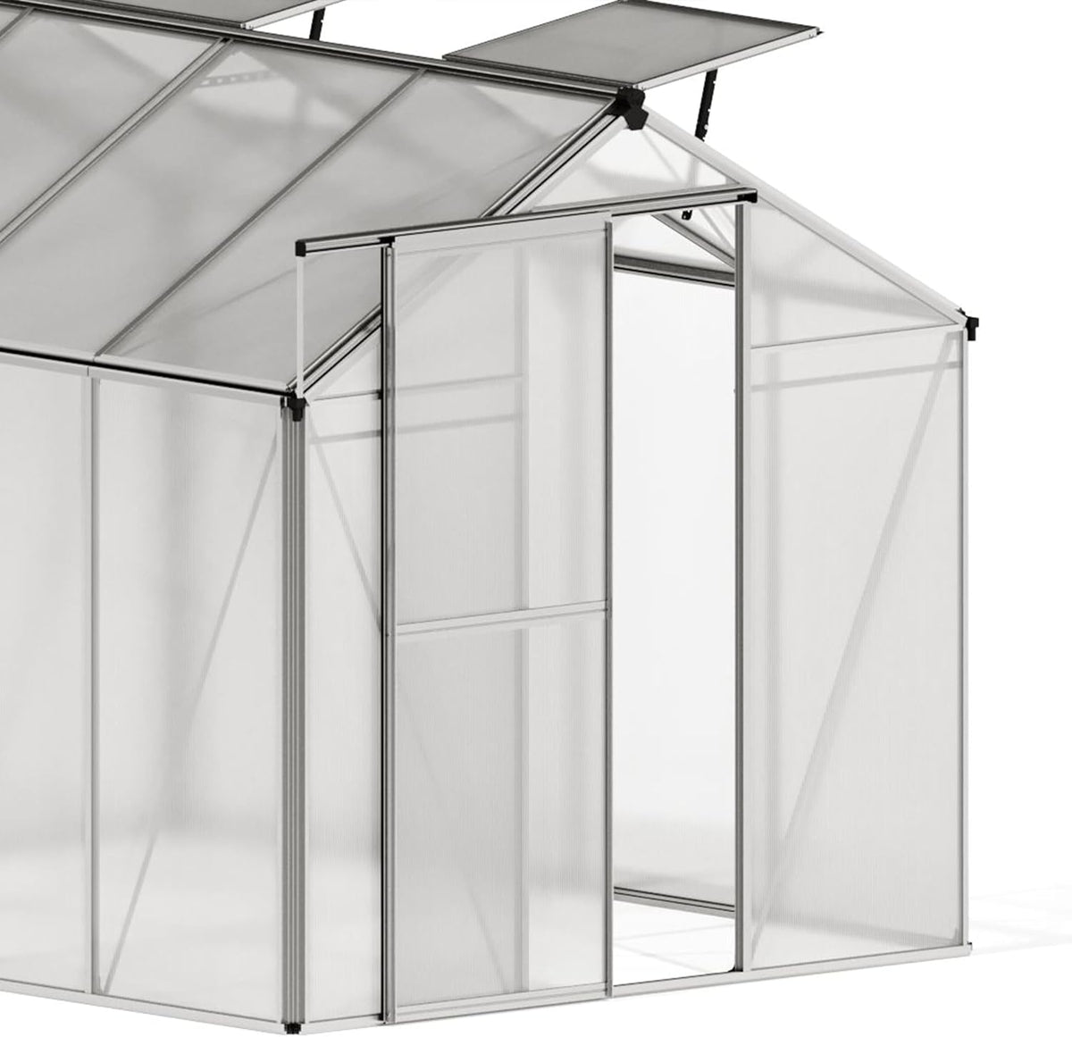 Greenhouse Jasmin 5 Aluminum Frame - 6.3 x 10.4 ft Approx. 6 mm Polycarbonate Panels - Bonus Base Frame and Automatic Vent Opener