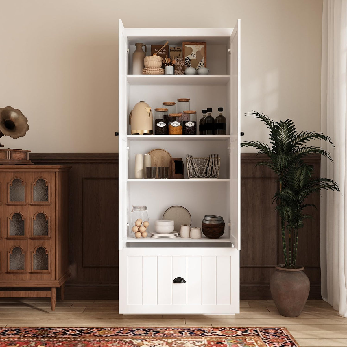 FUFU&GAGA 70.9" Tall Kitchen Pantry Cabinet with Drawer, 2 Doors & Adjustable Shelves, Pantry Storage Cabinet with Buffet Cupboard for Kitchen, Dinningroom White, 27.6”W x 13.8”D x 70.9”H
