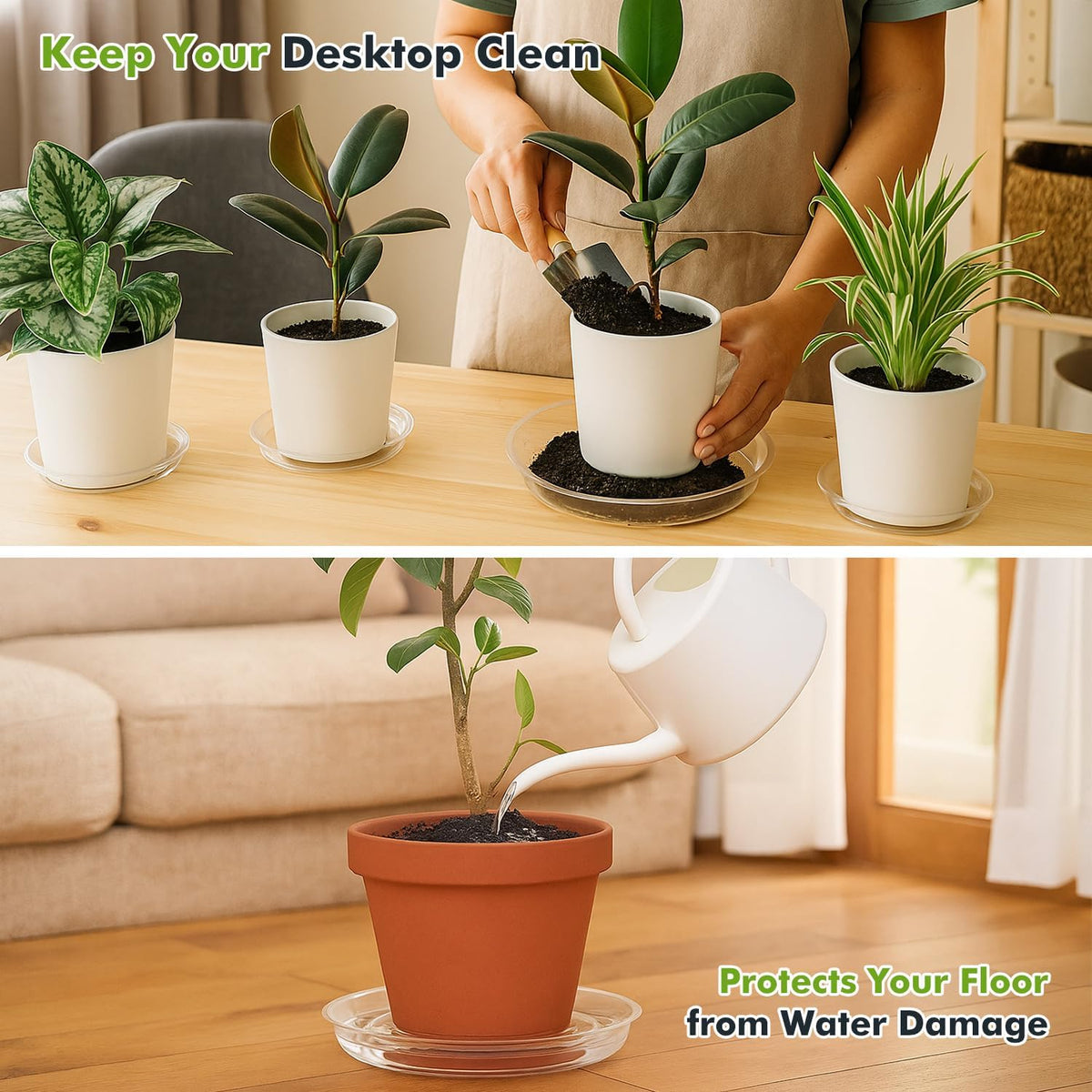20 Packs 20 Inches Extra-Large Clear Plant Saucers for Indoor Outdoor Use Heavy Duty Plastic Plant Trays for Planter Bulk Flower Pot Drip Trays to Catch Water, 4 to 20 Inch