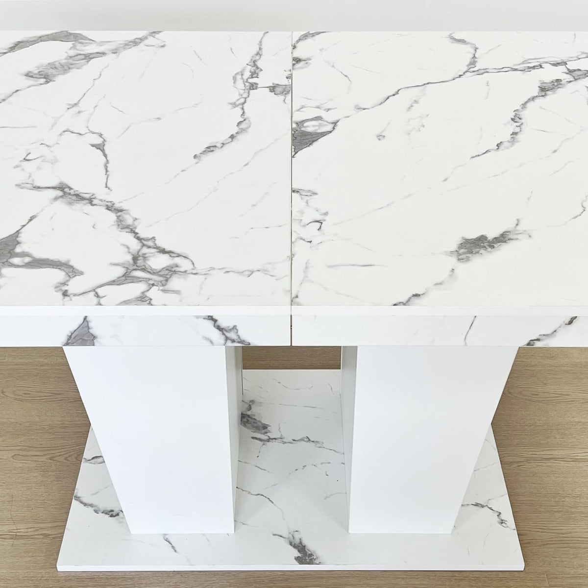 78.74" Extendable Dining Room Table for 6-10 Modern Faux Marble Wooden Expandable Kitchen Table Pedestal Base,Large Rectangle Dining Table,White