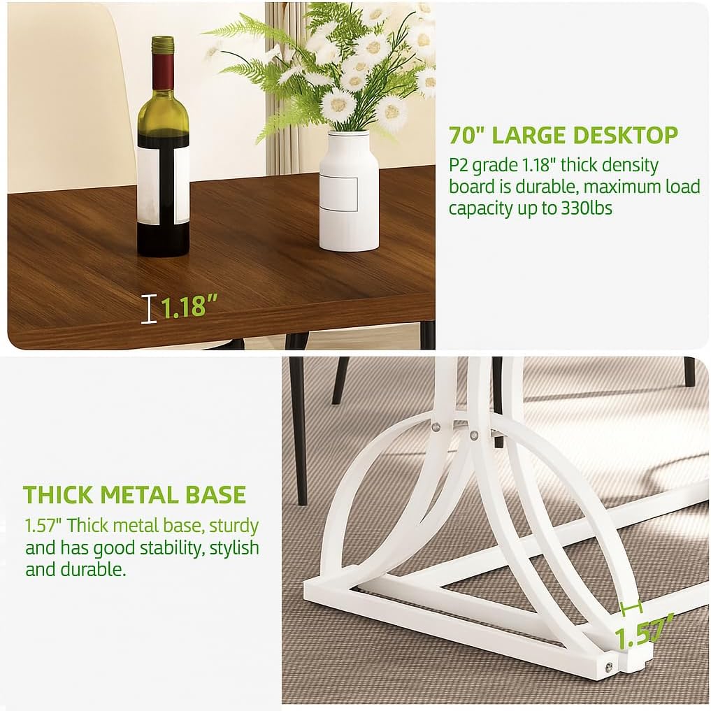 YITAHOME 70.3 Inch Modern Minimalist Dining Table for 6-8, Sturdy Wooden Table with Geometric White Metal Legs, for Dining Room, Kitchen, Conference Room
