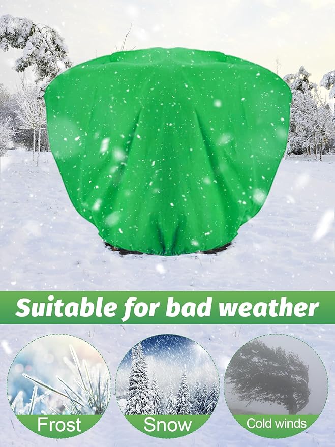 ANPHSIN 2 pcs 9.8ft x 9.8ft Extra Large Plant Covers Freeze Protection- Winter Shrub Plant Protection Bags, Frost Blankets Cloths with Drawstring for Outdoor Garden Potted Plants Shrub, Green