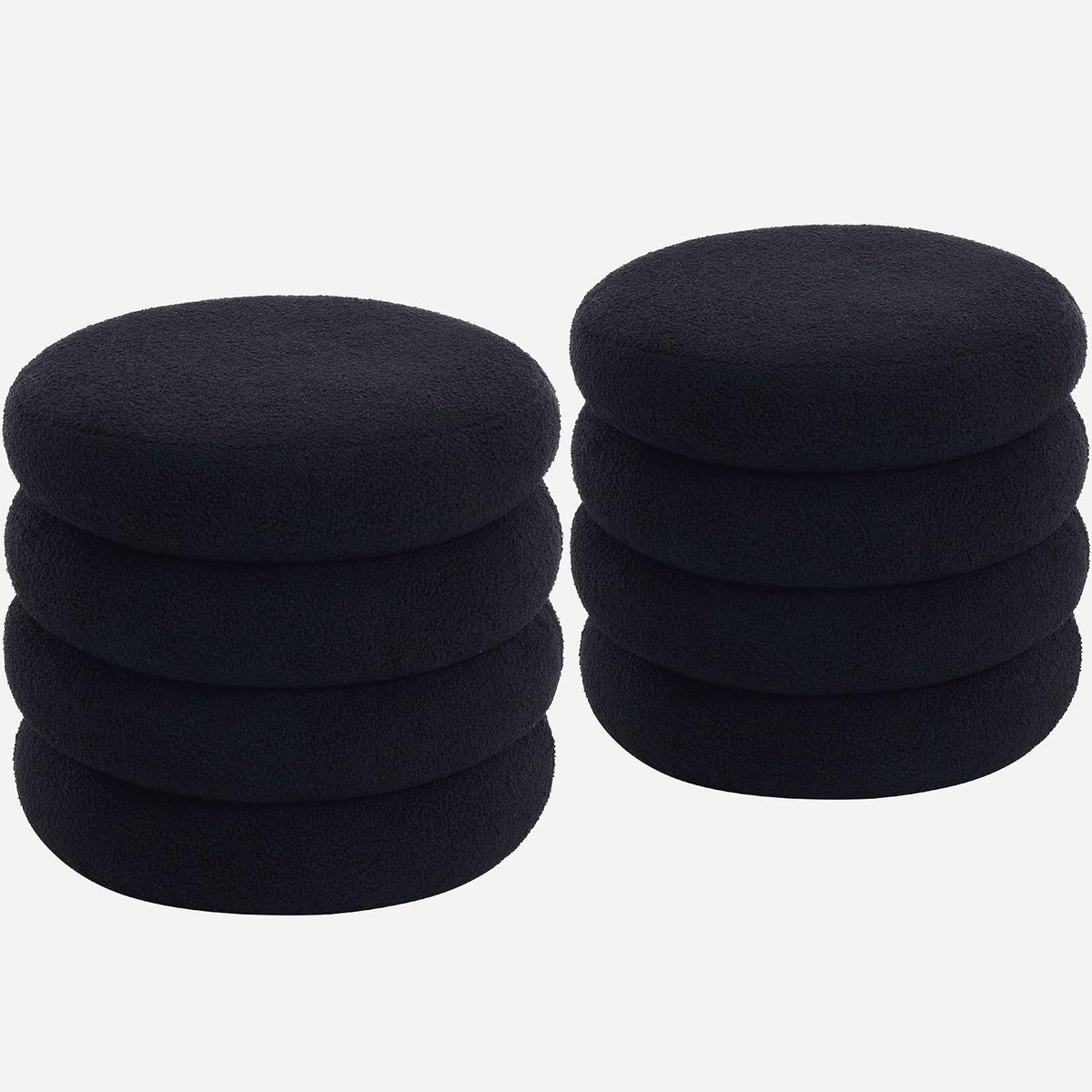 19.5 Inch Round Storage Ottoman, Modern Sherpa Ottoman Coffee Table with Removable Top, Black Vanity Stool with Storage for Bedroom, Living Room, Dorm, Set of 2