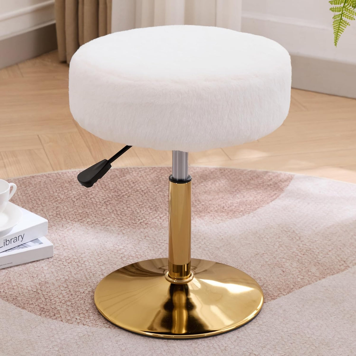 Vanity Chair Adjustable Vanity Stool for Vanity Swivel Vanity Stool Chair Ottoman Gold Base White