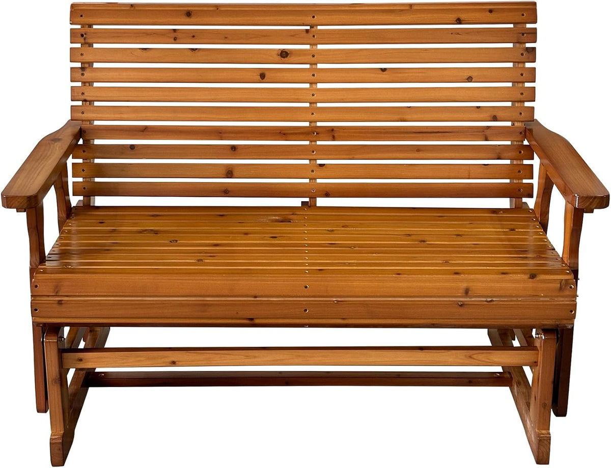 Fortune Candy Wooden Patio Glider with High Roll Back and Deep Contoured Seat, Solid Fir Wood, 2-Seater, Heavy Duty 800 LBS, 4 Ft. (Cedar Tone PU)
