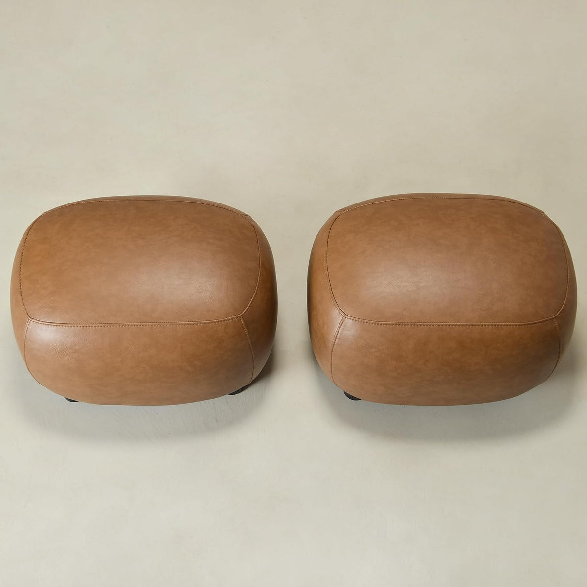 KINWELL 23" Wide Faux Leather Upholstered Ottoman Set of 2, Camel | Living Room Footrest with Soft Padded Seat, Mid-Century Modern Entryway Footstool for Bedroom, Entryway or Living Room