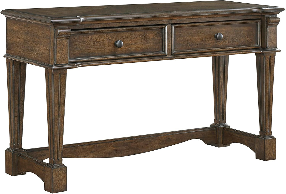 Lexicon Rectangle Wood Sofa Table with 2 Dovetail Drawers, Cherry Veneer Console Table with Antique Bronze Knobs & Sturdy Wood Construction for Elegant Living Room, Entryway, Easy Assembly, Brown