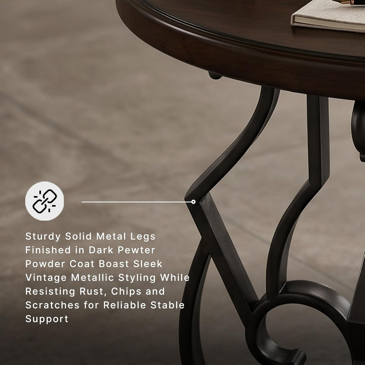 Signature Design by Ashley Frallyn Classic End Table with Curved Metal Supports, Dark Brown & Gray