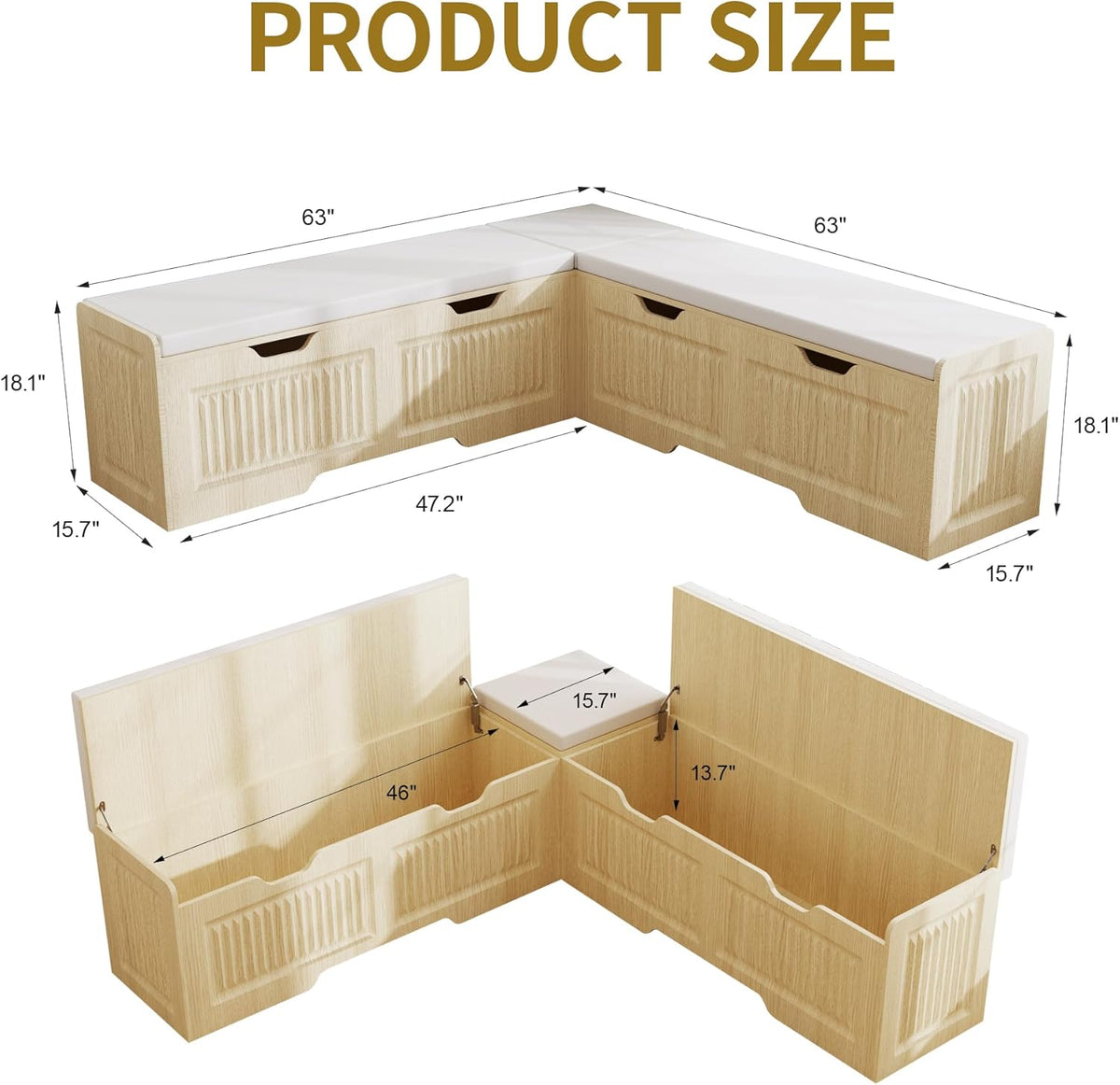 L Shape Storage Bench, Kitchen Breakfast Nook Bench, L Shaped Bench,Backless Corner Bench Nook with Storage,for Entryway,Dining Room,Kitchen (Natural)