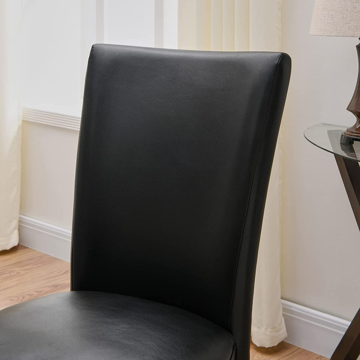 Set of 2 Black Dining Chairs, Modern Upholstered Parsons Chairs with Wooden Legs and Leather Finish, Ideal for Kitchen, Dining Room & Café