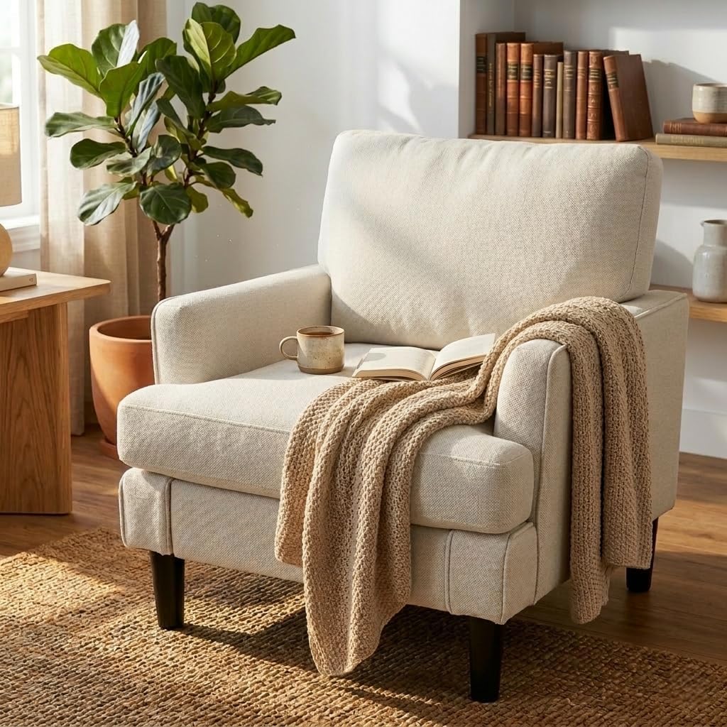 Kromax Accent Chair for Living Room, No Screws Assembly Required, Beige