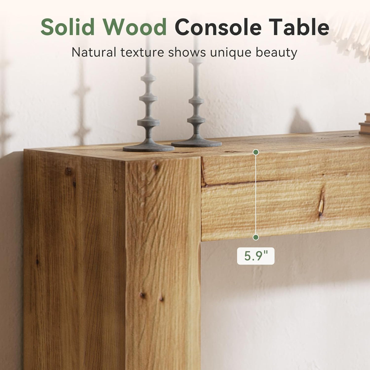 Solid Wood Console Table, 63-Inch Farmhouse Sofa Table Behind Couch for Entryway, Living Room, Foyer, Easy Assembly (Light Wood)