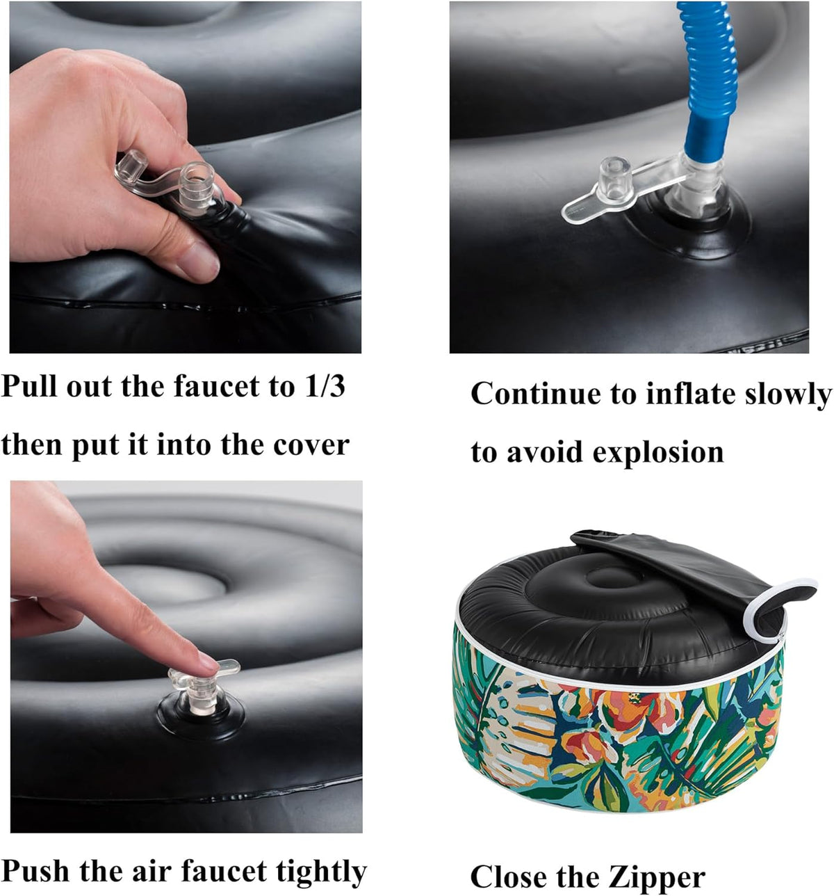 FUNHOME Inflatable Stool Ottoman Footrest with Handle, All Weather Footrest Seat D20 xH9, Water Repellent Footstool Pouf for Home Patio Garden and Camping Use-Rosario Flower Leaf