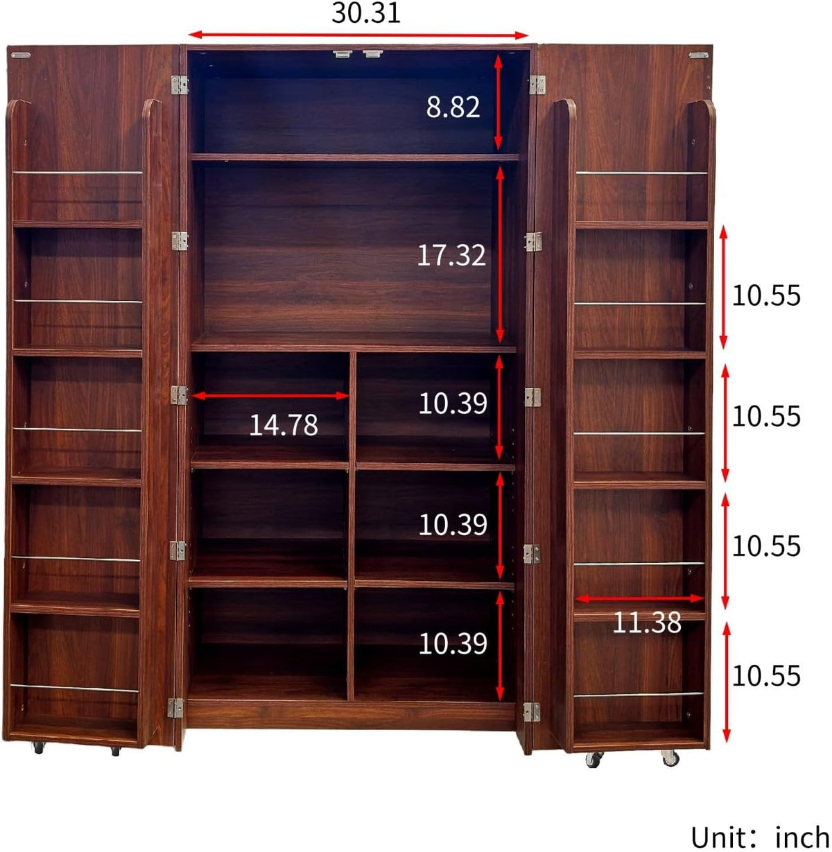 Kitchen Pantry Cabinet with Doors & Shelves, 62.8" Freestanding Cupboard | 180° Door Opening, 5-Layer Inner Door Shelves, Particle Board & MDF Construction, Melamine Finish, Easy Maintenance
