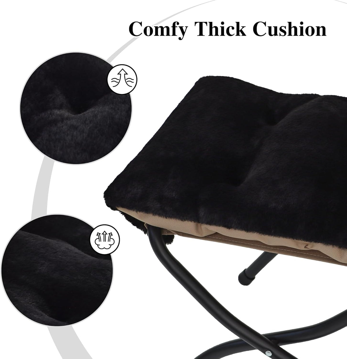 15"(H) Folding Ottoman, Foldable Footrest Stool, Portable Small Foot Stool for Couch, Collapsible Foot Rest Ottoman for Sofa, Accent Padded Ottomans for Living Room, Bedroom, Black