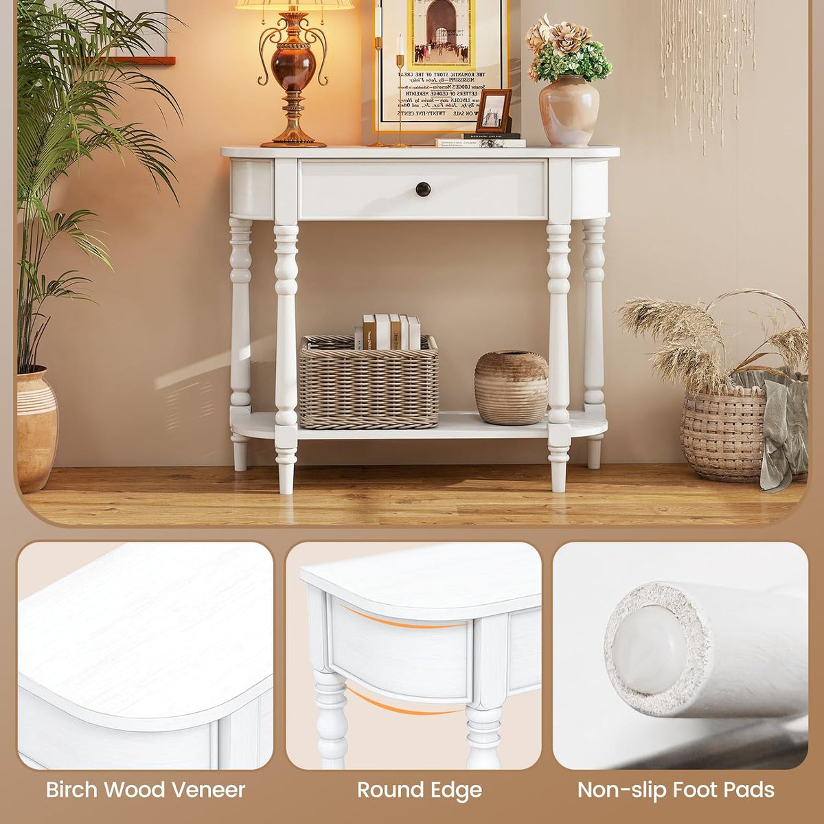 Giantex 2-Tier Narrow Console Table, 36" White Entryway Table with Storage Drawer & Elegant Legs, Wooden Sofa Table with Open Shelf for Living Room, Foyer, Hallway, Bedroom, Entrance