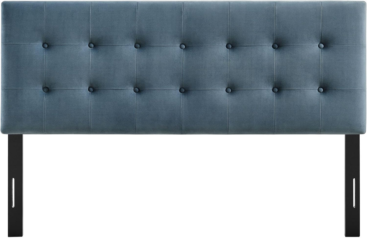 Modway Emily King Size Performance Velvet Headboard in Cadet Blue - Stain-Resistant Velvet Upholstery with Button Tufting and 7 Adjustable Height Positions
