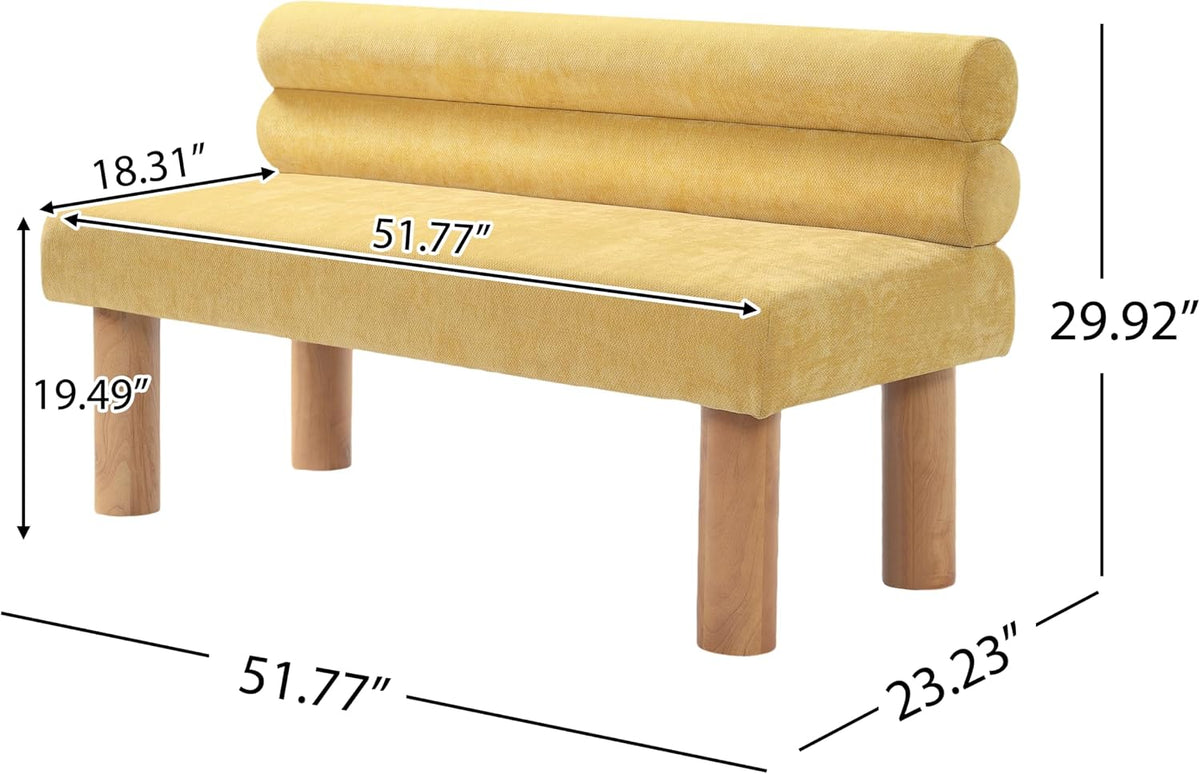 GDFStudio Upholstered Boucle Dining Bench with Backrest Farmhouse Entryway Bench with Rubber Wood Legs Long Indoor Bench for Bedroom Living Room End of Bed Dining Room Seating, Yellow