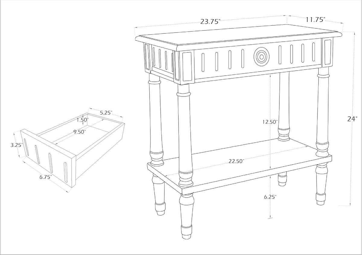 East at Main Handmade Solid Wood Narrow End Table with Drawer, Slim Blue Side Table for Bedroom, Living Room, or Entryway, Farmhouse Accent Furniture with Shelf and Turned Legs