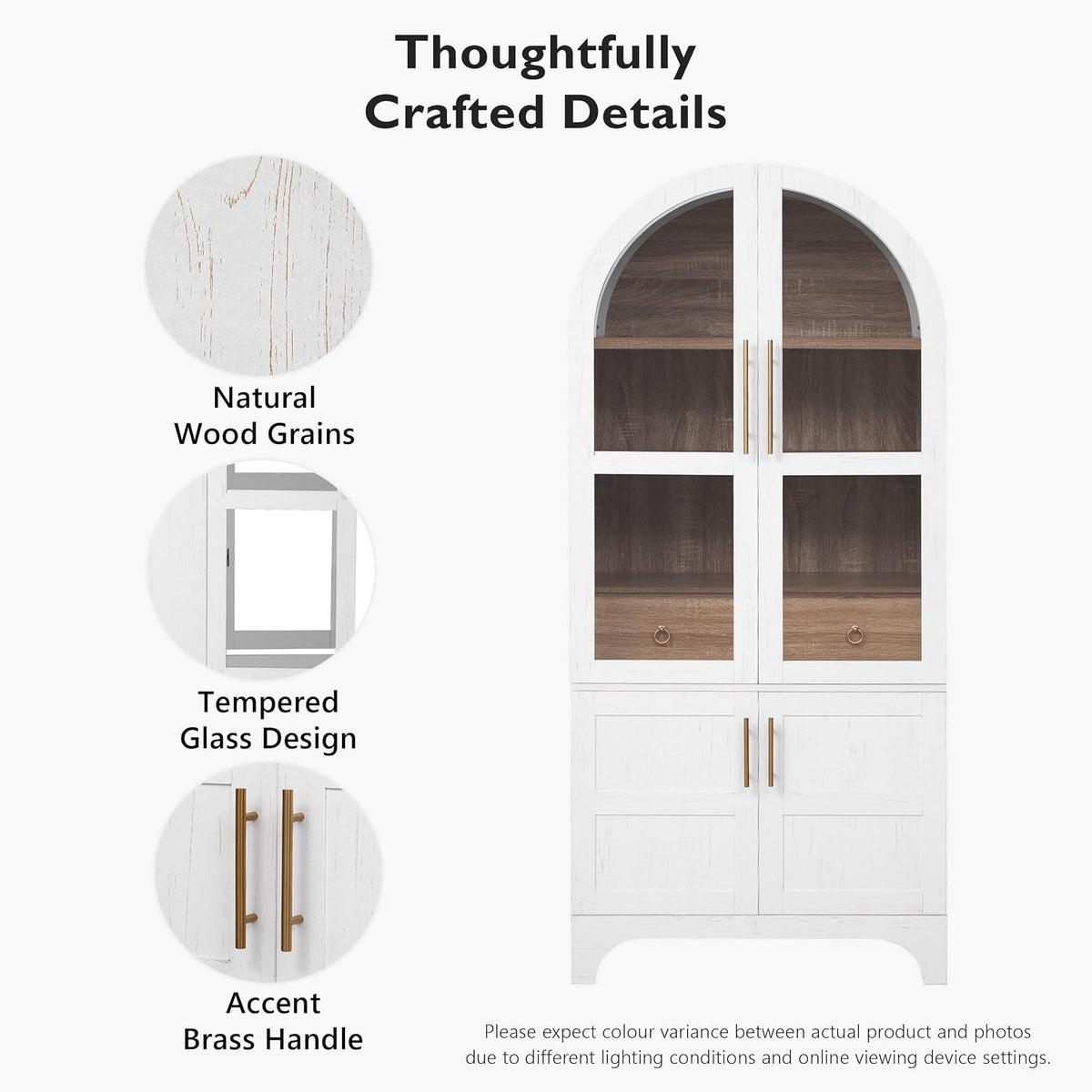 LUMISOL 71" Tall Arched Pantry Cabinet, Modern Kitchen Storage Cabinet with Doors, Wood Kitchens Storage Cabinet with 4-Tier Door Shelves & Drawer & Adjustable Shelves, White