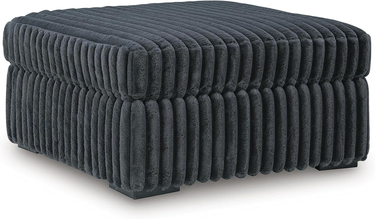 Signature Design by Ashley Midnight-Madness Oversized Ottoman, Gunmetal | 100% polyester jumbo corduroy, 39 in square shape, Firm foam cushion, Living room accent, No assembly required