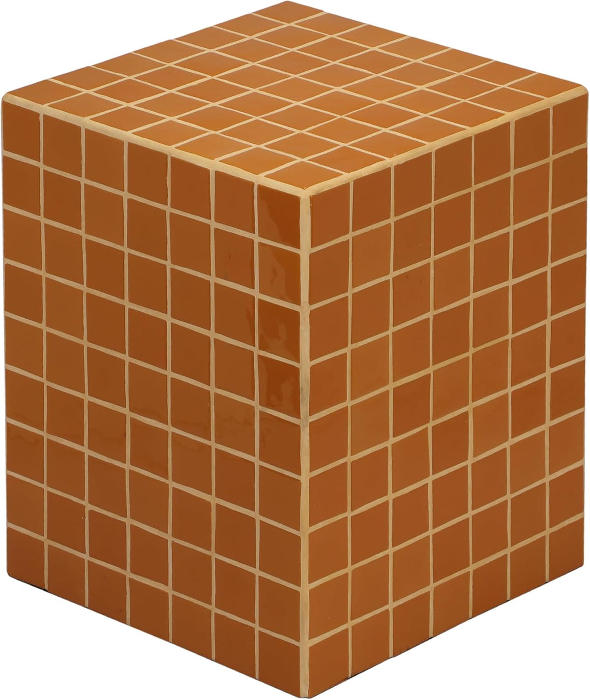 Eyely DNE2000C Eira 18" Modern Bohemian Ceramic Tiled Rectangle End Table, Side Table for Bedroom, Living Room, Dark Orange/Light Orange