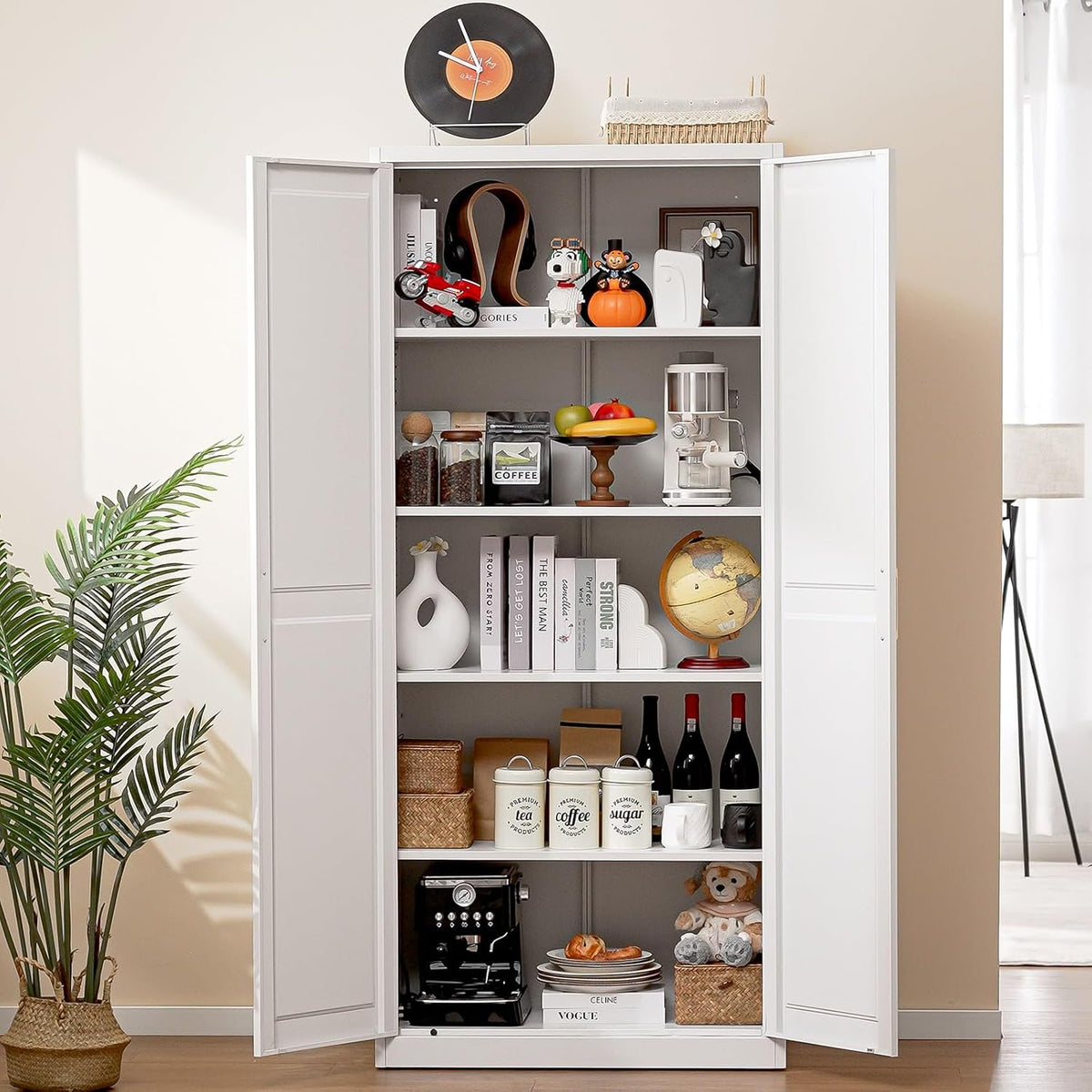 71"Tall Metal Kitchen Pantry Storage Cabinet with Doors& 4 Shelves | White Pantry Cabinet, Utility Kitchen Cupboard, Large Food Storage Cabinets, Steel Locker for Dining, Office, Living Room