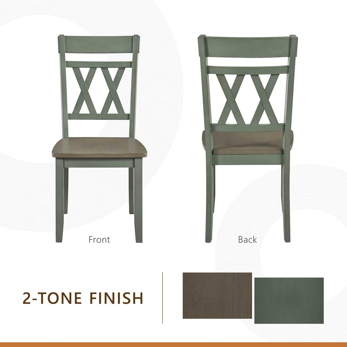 Lexicon Wood Dining Chair, Set of 2, Greywash/Antique Teal | Double Cross Back, Rustic Armless Chairs, Kitchen and Dining Room Furniture, Two-Tone Finish