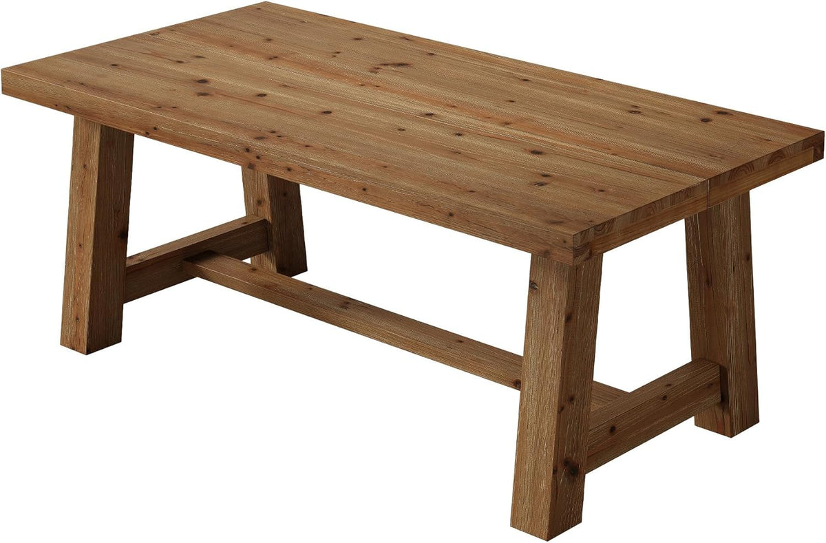 63-Inch Solid Wood Dining Table, Farmhouse Kitchen Table for 4-6 People, Rectangular Wooden Dinner Table with Thick Top & Trestle Base, Natural Wood