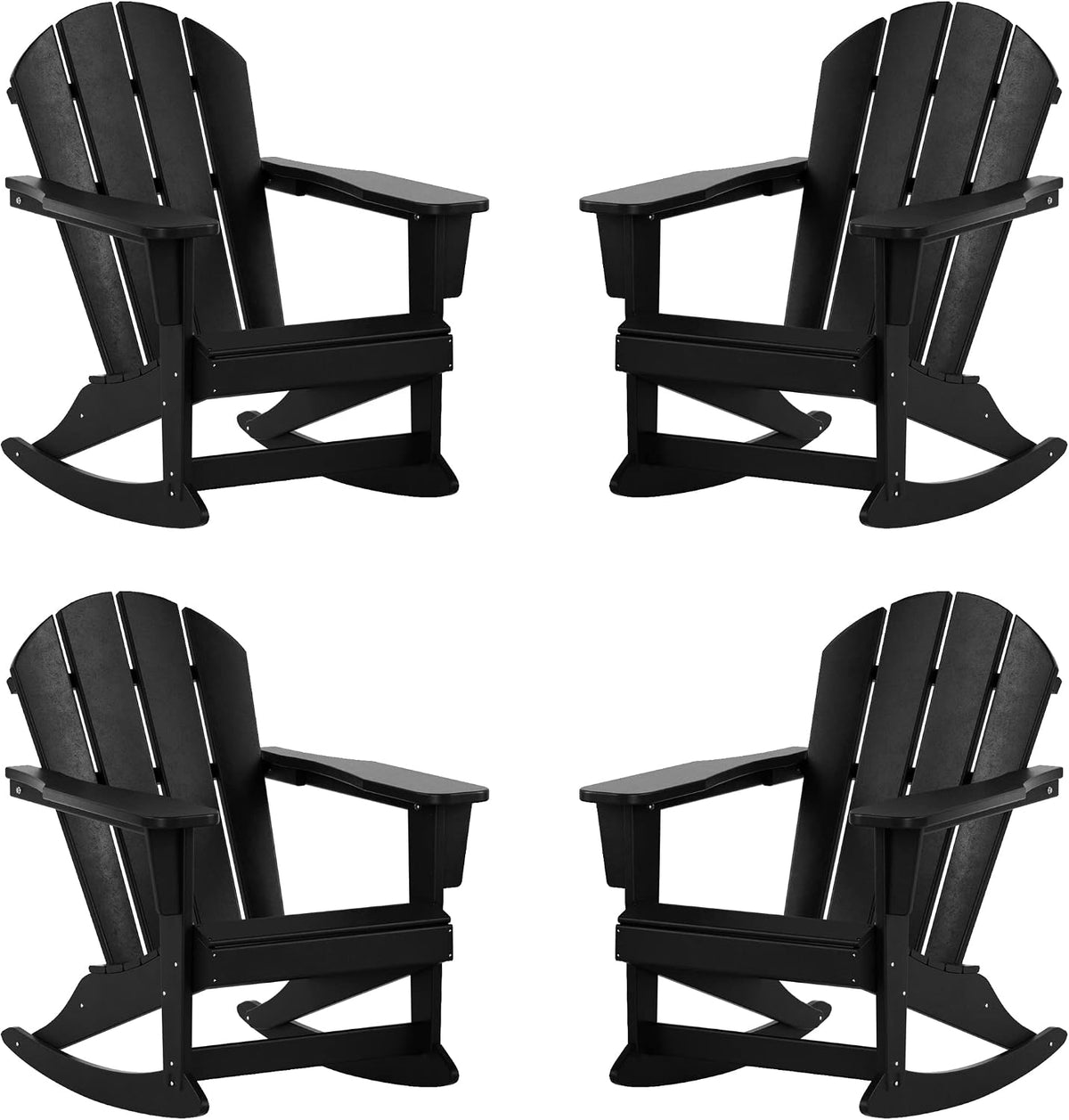WestinTrends Malibu Outdoor Patio Porch Rocking Adirondack Chair (Set of 4), Black