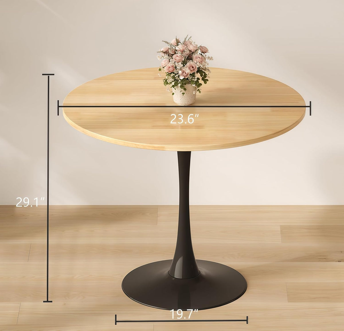 24" Tulip Table for 1-2 Persons Modern Round Dining Room Table, Mid-Century Modern Nature Small Kitchen Table with MDF Wooden Top, Leisure Coffee Table for Living Room, Dining Room, Office