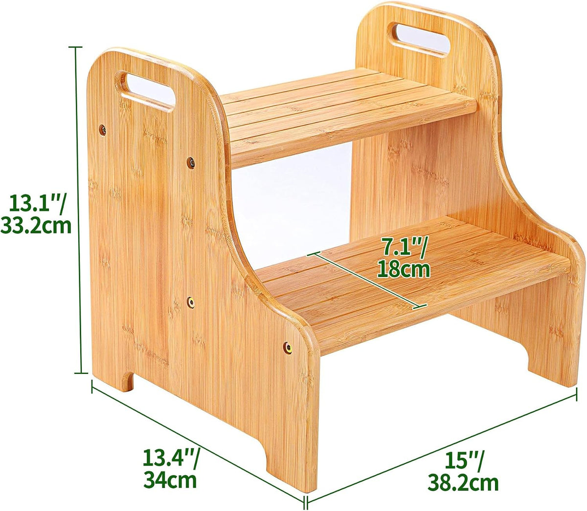 VaeFae Bamboo 2-Step Stool | 350LBS, Non-Slip, Built-In Handles, Suitable for Sink, Potty Training, Kitchen, Bathroom and Bedside Use, Natural