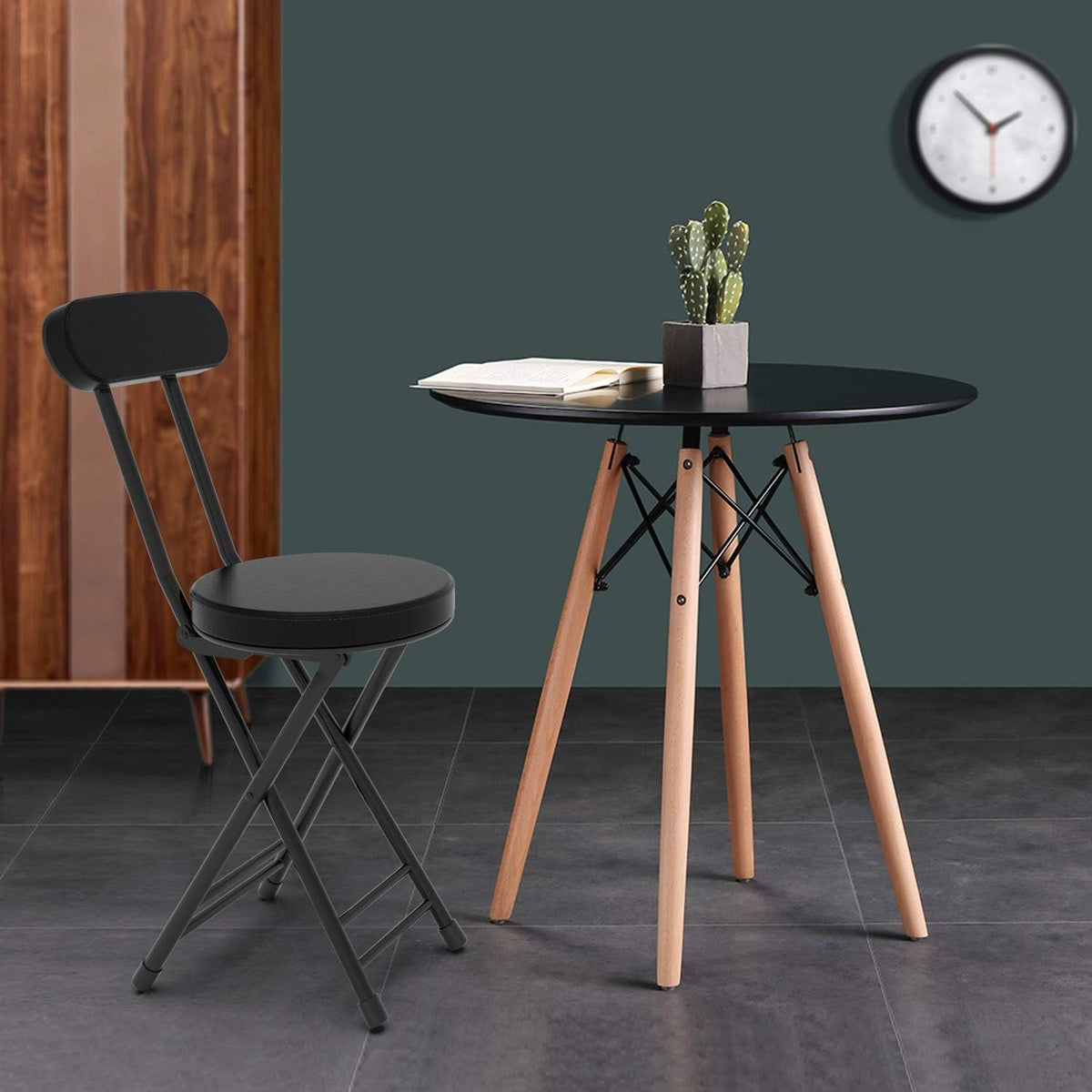 Folding Stool,Cushioned Padded Folding Stool 18.1 inch,Black Portable Heavy Duty Collapsible Padded Round Stool