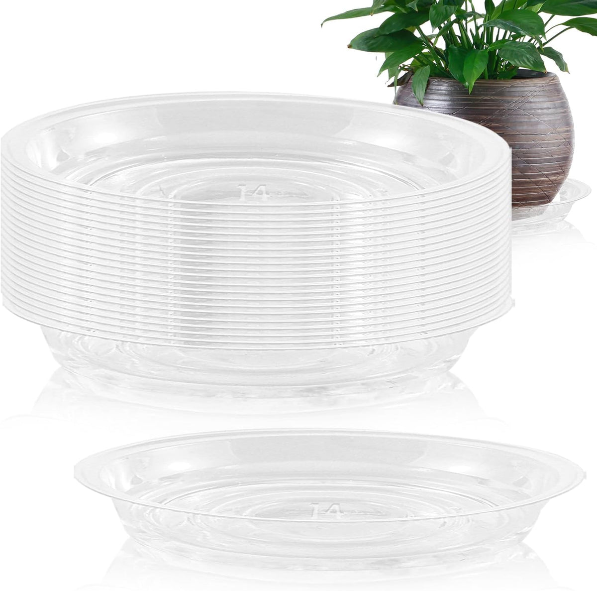 20 Pack 14 Inch Plant Saucer Clear Plant Saucers for Outdoors Plants Drip Trays Extra Large Pot Saucer No Holes Pot Saucers Planter Trays for Outdoor Plants Bulk Plastic Tray for Flower, Potted Tree