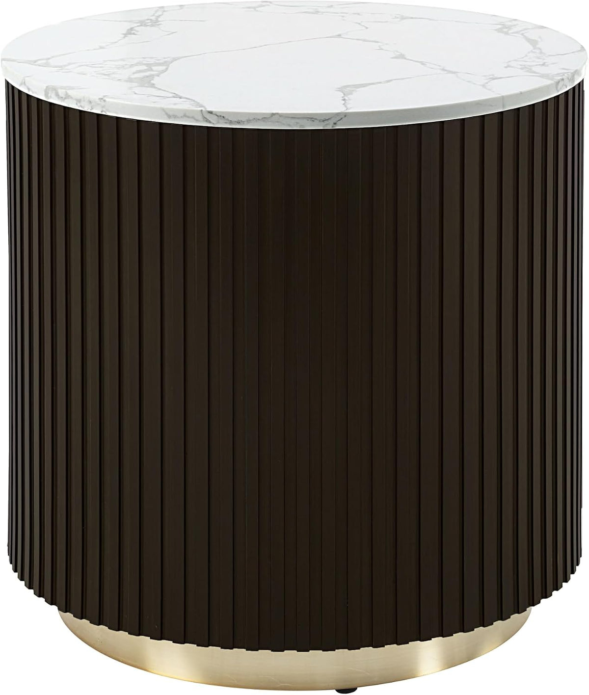 Acme Clayten Wood & Artificial Marble End Table in White & Espresso