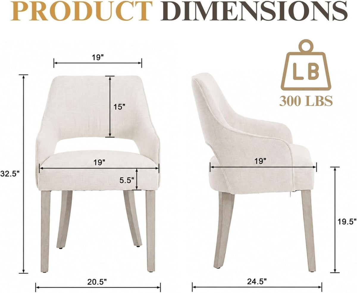 Dining Chairs Set of 2 Linen Upholstered Accent Kitchen Chair with Hollow Back/Padded Seat/Wood Legs for Dining Room Restaurant Home Decor, Beige