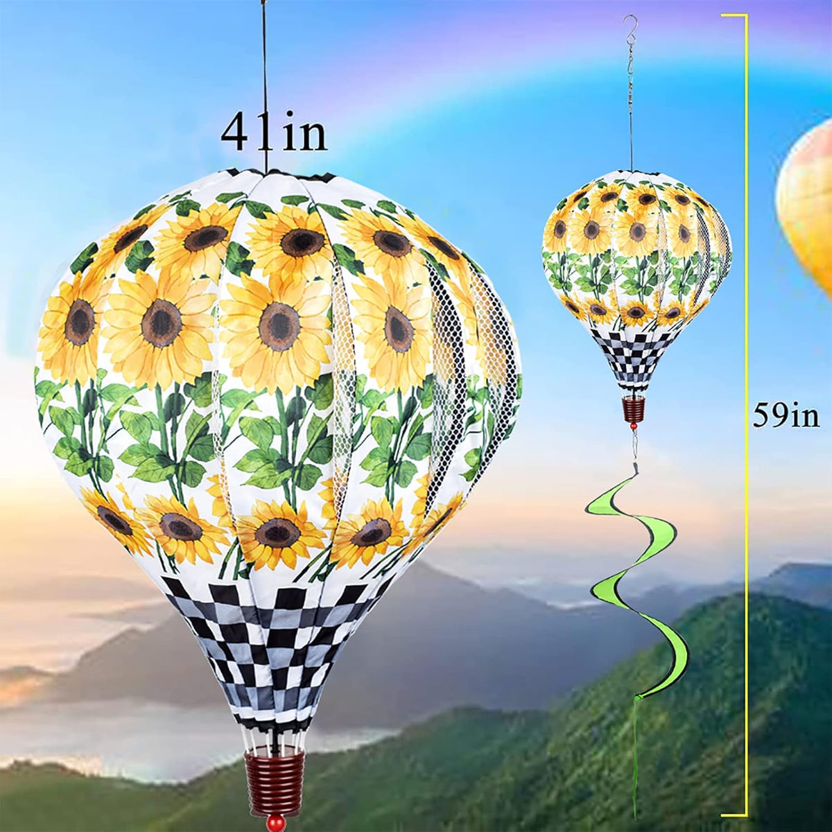 Giant Sunflower Hot Air Balloon Garden Wind Spinners Large Pinwheels Whirligigs Windmill Toys for Kids Yard Decor Lawn Decorations Outdoor Whirlygig Windmills Wind Twister Everyday 59" L 2Pack