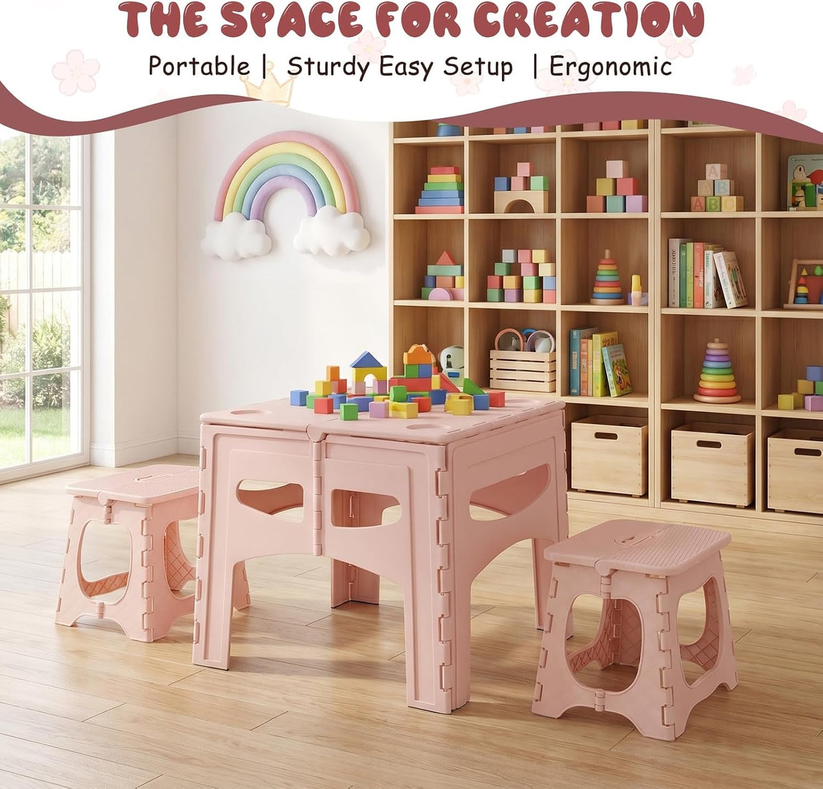 Toddler Table and Chair Set, Kids Foldable Furniture for Playroom, Portable Picnic Dining Station, Homeschool Learning Center, Lightweight Camping Gear, Preschool Study Desk [Object Object]